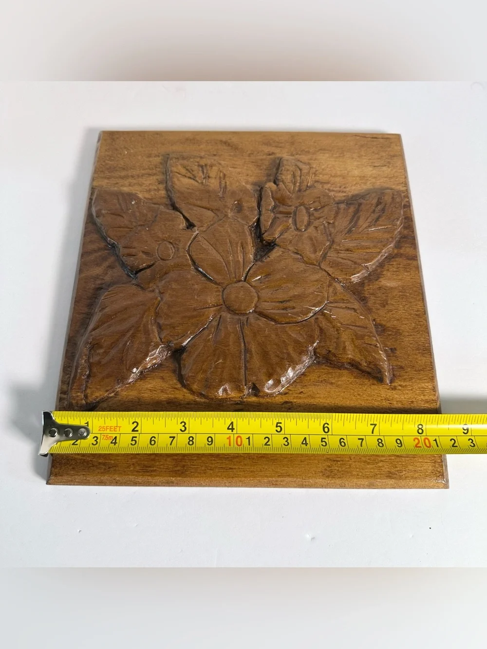 VTG 70s RARE Artisan Signed Folk Art Wood Carving Flower Plaque Upstate NY
